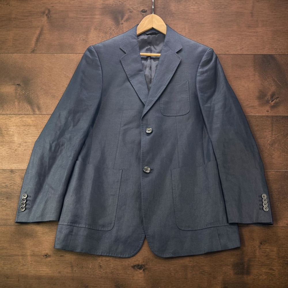 Banana Republic Mens Navy Blue 100% Linen 2-Button Blazer Sport Coat 40R